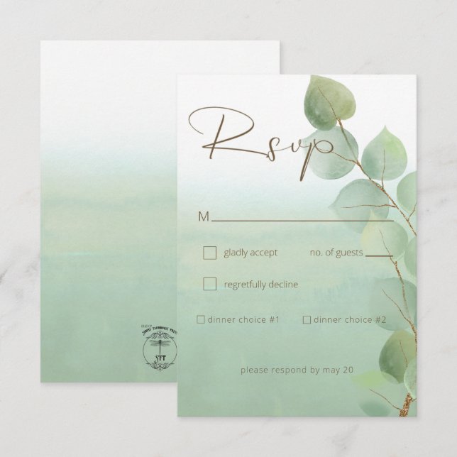 Cartons Réponse Mariage Eucalyptus de l'aquarelle verte (Devant / Derrière)