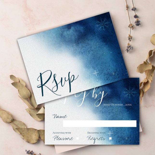 Cartons Réponse Mariage fantaisiste flocon de neige blanc bleu (Whimsical Blue White Snowflake Wedding RSVP Card)