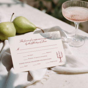 Cartons Réponse Mariage fantaisiste illustré en rouge