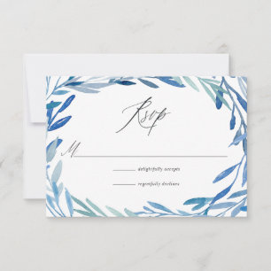 Cartons Réponse Mariage Feuille Indigo de la marine Watercolor