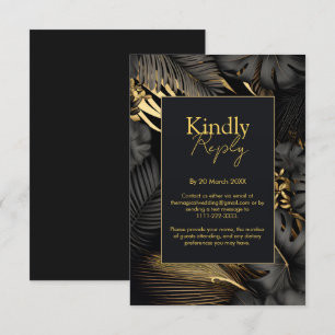 Cartons Réponse Mariage Feuille moderne Black Gold Tropical