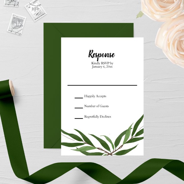 Cartons Réponse Mariage Feuille vert aquarelle (Créateur téléchargé)
