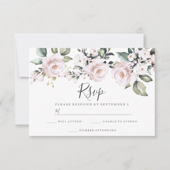 Cartons Réponse Mariage Fiançailles de fleurs rose pâle Rose (Devant)