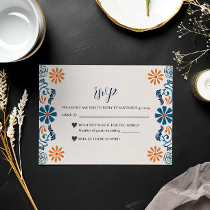 Cartons Réponse Mariage Fiesta mexicain bleu orange floral élégant
