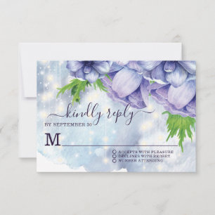 Cartons Réponse Mariage Fleur d'Anémone Violette