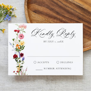 Cartons Réponse Mariage Fleur de Champ Aquarelle Colorée