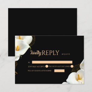 Cartons Réponse Mariage Fleur Noir Moderne