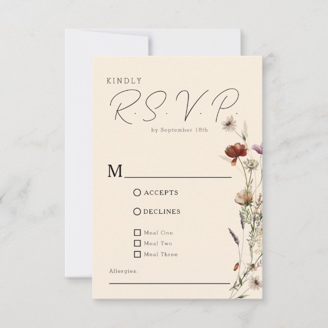 Cartons Réponse Mariage Fleur sauvage Boho Automne (Devant)