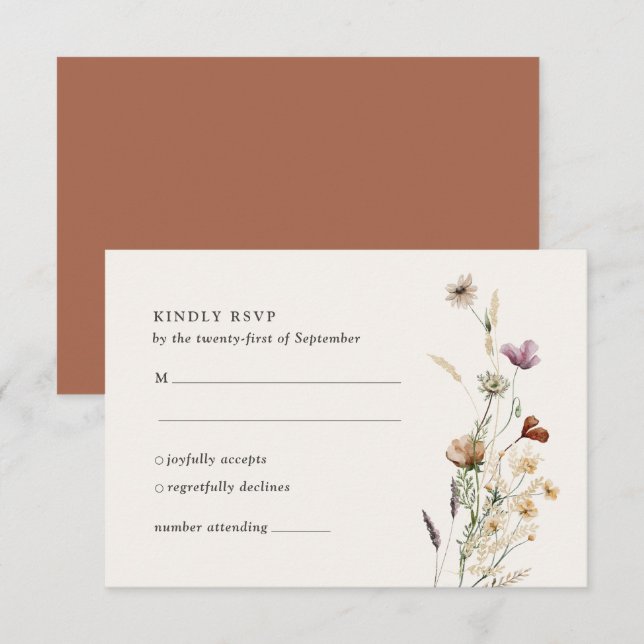 Cartons Réponse Mariage Fleur sauvage Boho Fall (Devant / Derrière)