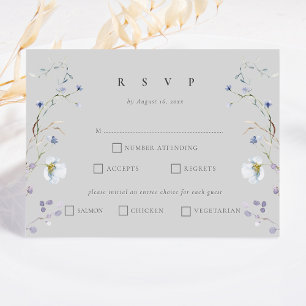 Cartons Réponse Mariage Fleur sauvage d'hiver Gray Elegant