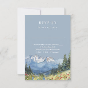 Cartons Réponse Mariage Fleur sauvage Dusty Blue Watercolor Mounta
