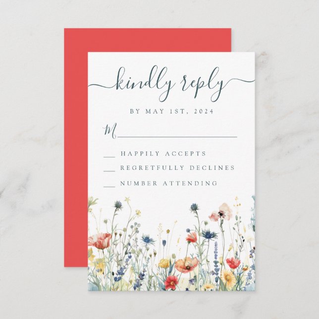 Cartons Réponse Mariage Fleur sauvage dynamique (Devant / Derrière)