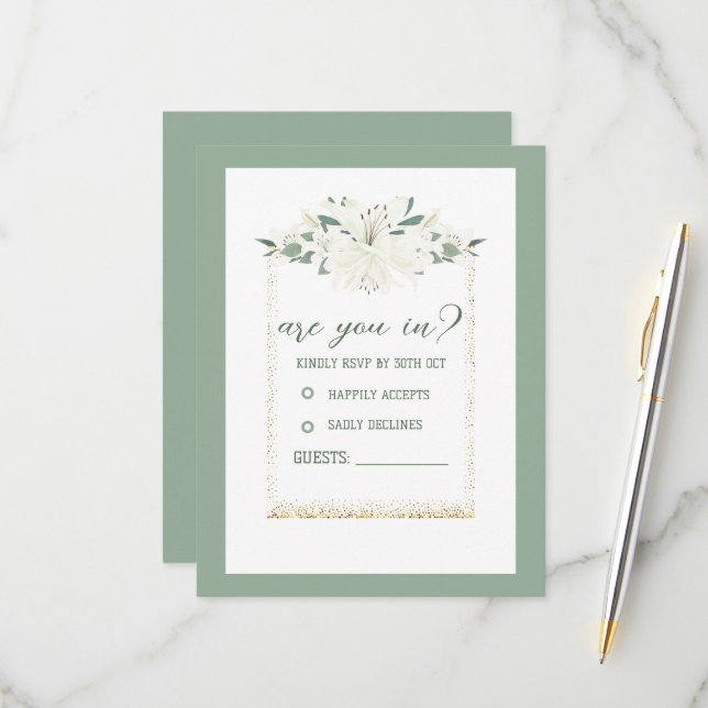 Cartons Réponse Mariage Fleur sauvage élégant Charm Green (Devant/Arrière en situation)