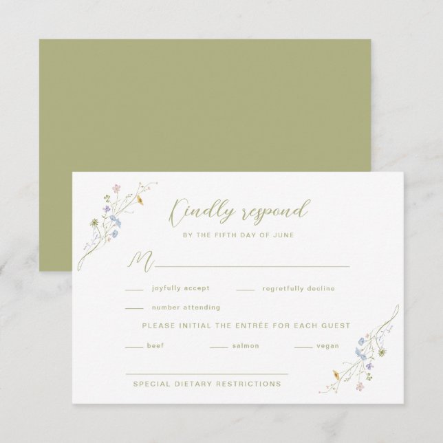 Cartons Réponse Mariage Fleur sauvage Whimsical Pastel (Devant / Derrière)