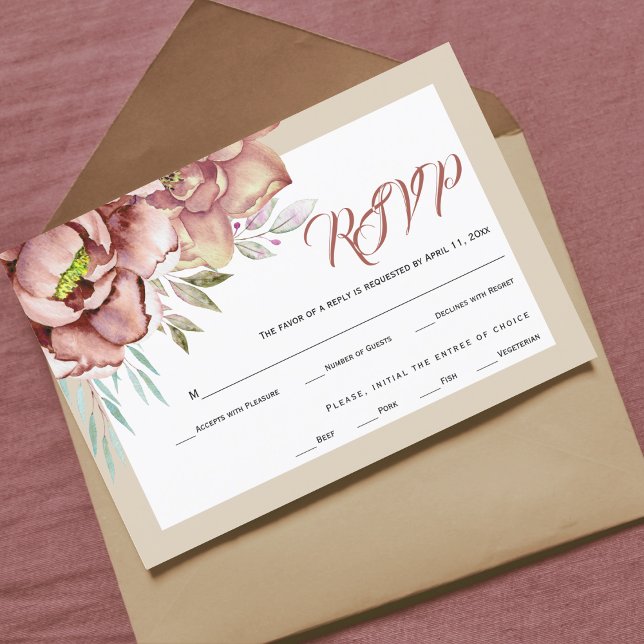 Cartons Réponse Mariage fleuri à l'aquarelle en terre cuite (Créateur téléchargé)