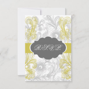 Cartons Réponse mariage fleuri gris et jaune