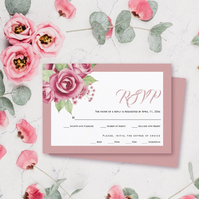 Cartons Réponse Mariage fleuri rose rose pâle (Créateur téléchargé)