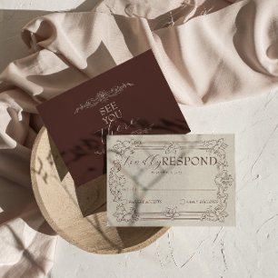 Cartons Réponse Mariage Fleurie Brun Classe Ancien Argent