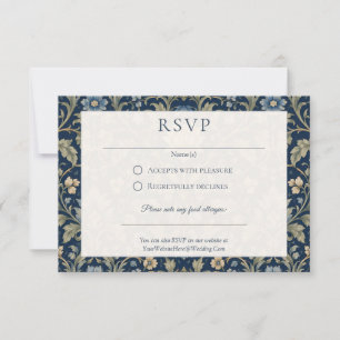 Cartons Réponse Mariage Fleurs Art Nouveau Bleu Nuit