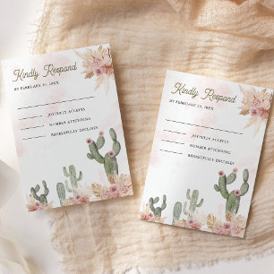 Cartons Réponse Mariage Fleurs de Cactus Pampas Bohème Rose