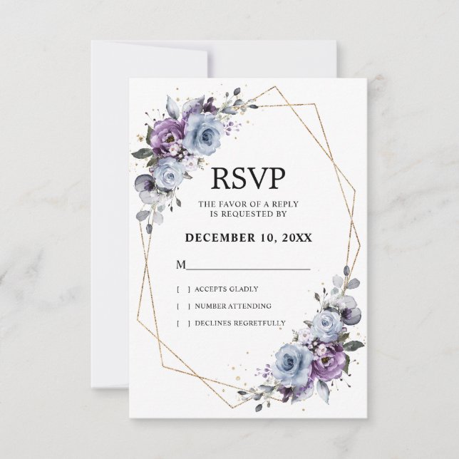 Cartons Réponse Mariage Fleurs de Lilac Bleu Poussiéreux Violet Na (Devant)
