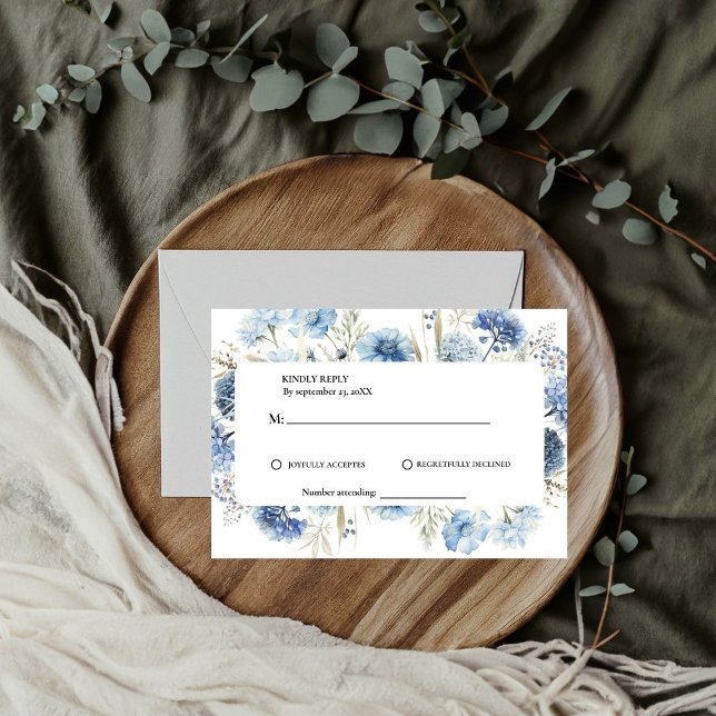 Cartons Réponse Mariage Fleurs de printemps Bleu poussiéreux Navy  (Créateur téléchargé)