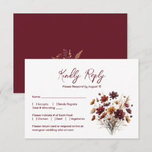 Cartons Réponse Mariage Fleurs Sauvages Bohème Chic Bourgogne Rust