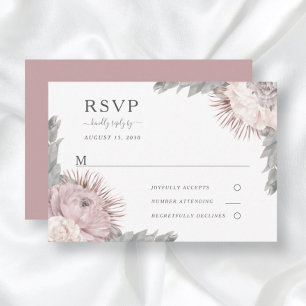 Cartons Réponse Mariage Fleurs Séchées Floral Boho Rose Poussiéreu
