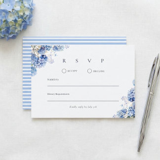 Cartons Réponse Mariage Floral Aquarelle Hydrangea Bleue