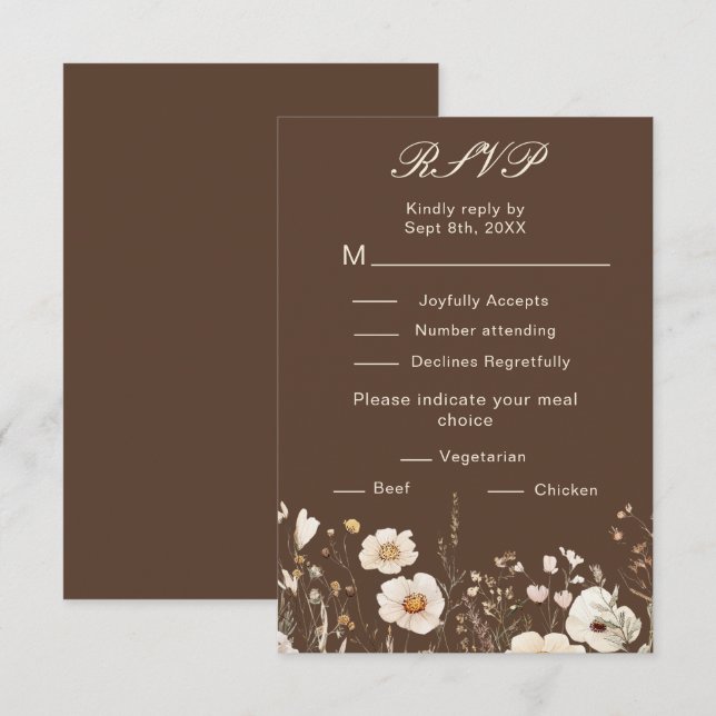 Cartons Réponse Mariage floral automnal de fleurs sauvages (Devant / Derrière)