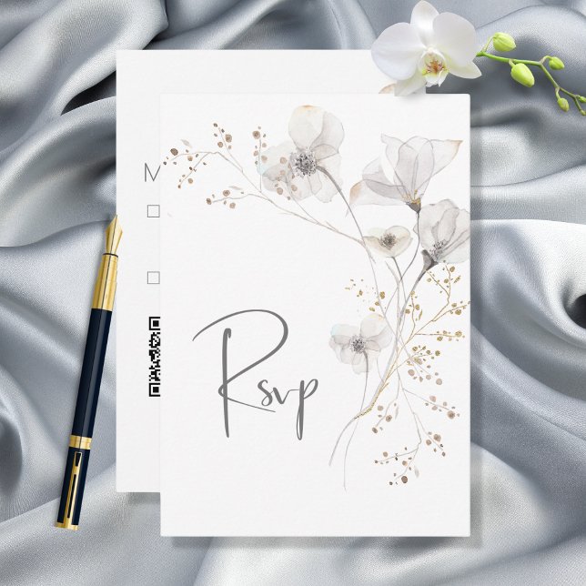 Cartons Réponse Mariage floral blanc et blanc moderne (Créateur téléchargé)