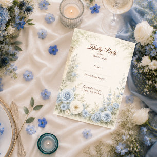Cartons Réponse Mariage Floral Bleu Élégant
