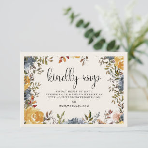 Cartons Réponse Mariage Floral Bleu Jaune Répondre