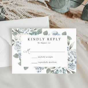 Cartons Réponse Mariage Floral Bleu Poussiéreux Élégant
