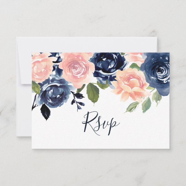 Cartons Réponse Mariage floral Blush & Navy (Devant)