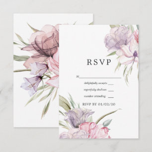Cartons Réponse Mariage floral bohème aquarelle rose poussiéreux