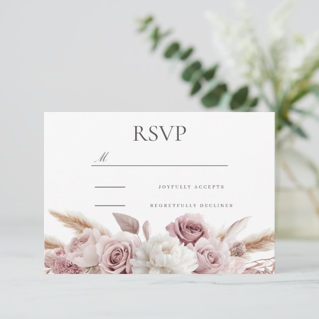 Cartons Réponse Mariage Floral Boho Blush (Debout devant)