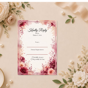 Cartons Réponse Mariage Floral Bourguignon Romantique