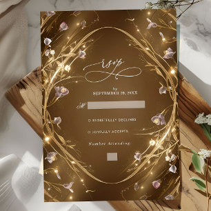 Cartons Réponse Mariage floral brillant doré