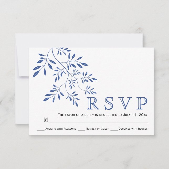 Cartons Réponse Mariage floral contemporain feuille bleu Indigo RS (Devant)
