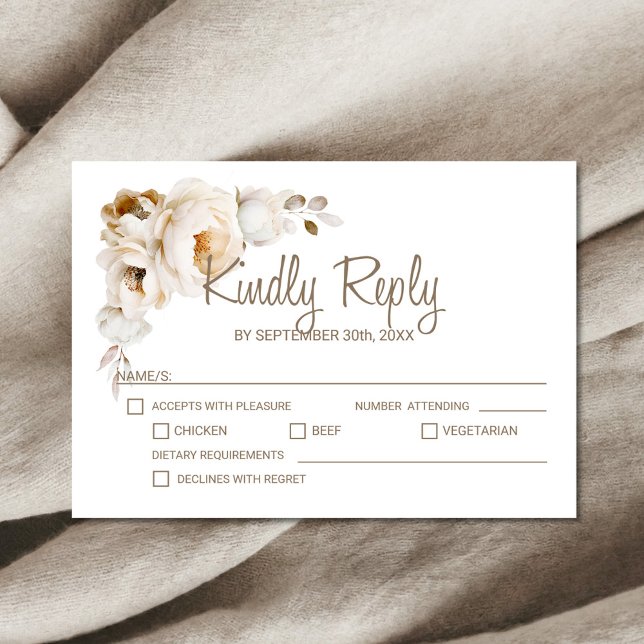 Cartons Réponse Mariage Floral Crème Rustique (Créateur téléchargé)