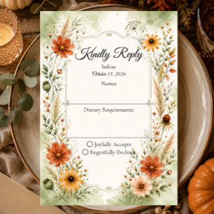 Cartons Réponse Mariage Floral de Jardin Automnal Intemporel