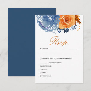 Cartons Réponse Mariage floral de la marine bleu brûlé orange auto