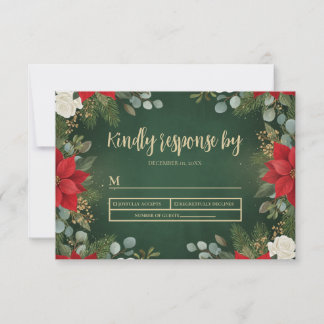 Cartons Réponse Mariage Floral de Noël en Velours Vert Hiver