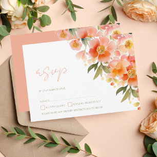 Cartons Réponse Mariage Floral de Pêche Orange Aquarelle moderne