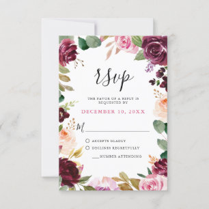Cartons Réponse Mariage floral de Plum violet rose pâle