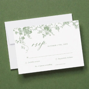 Cartons Réponse Mariage Floral de Toile victorienne Sage vert