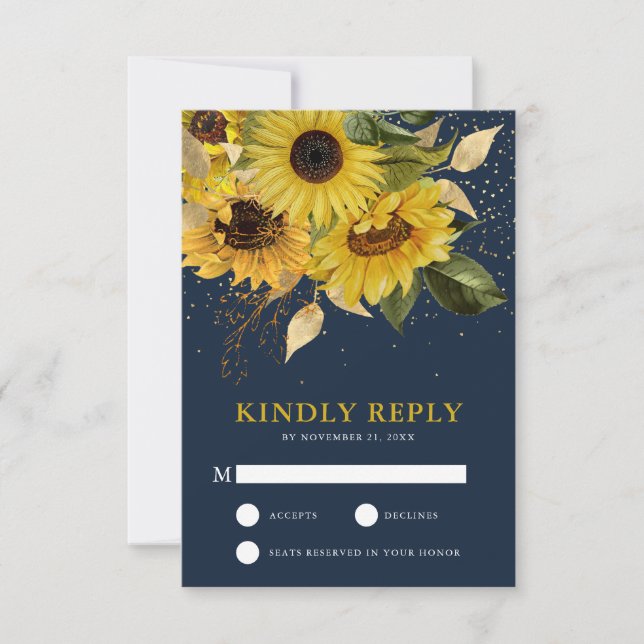 Cartons Réponse Mariage floral de tournesol bleu de la marine russ (Devant)
