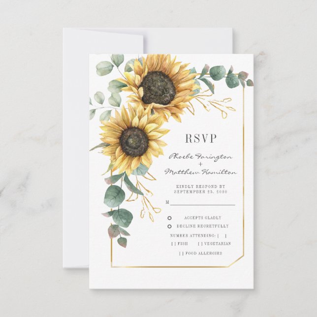 Cartons Réponse Mariage floral de tournesol Eucalyptus (Devant)