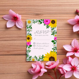 Cartons Réponse Mariage Floral de Tournesol Rustique Daisy
